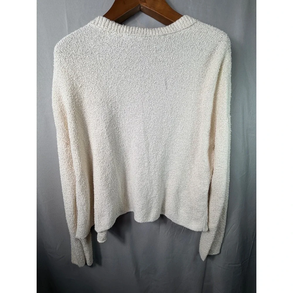 Eileen Fisher Womens Cardigan Cream M Organic Cotton Knit Button Up V-Neck Peru